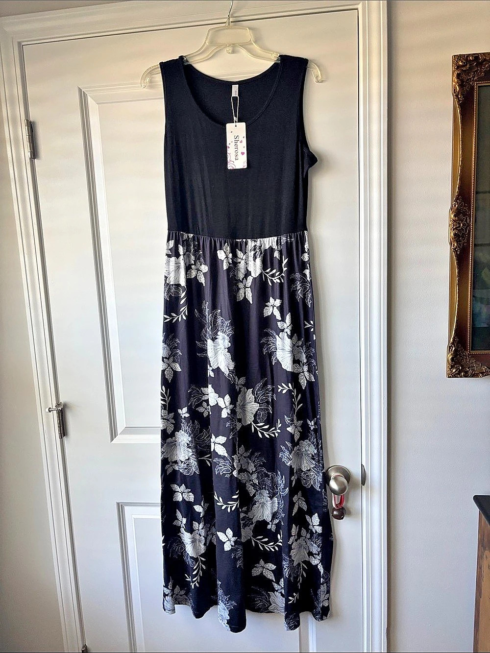 Sherosa Women Boho Floral Printed Summer Sleeveless Tank Long Maxi Party Dress